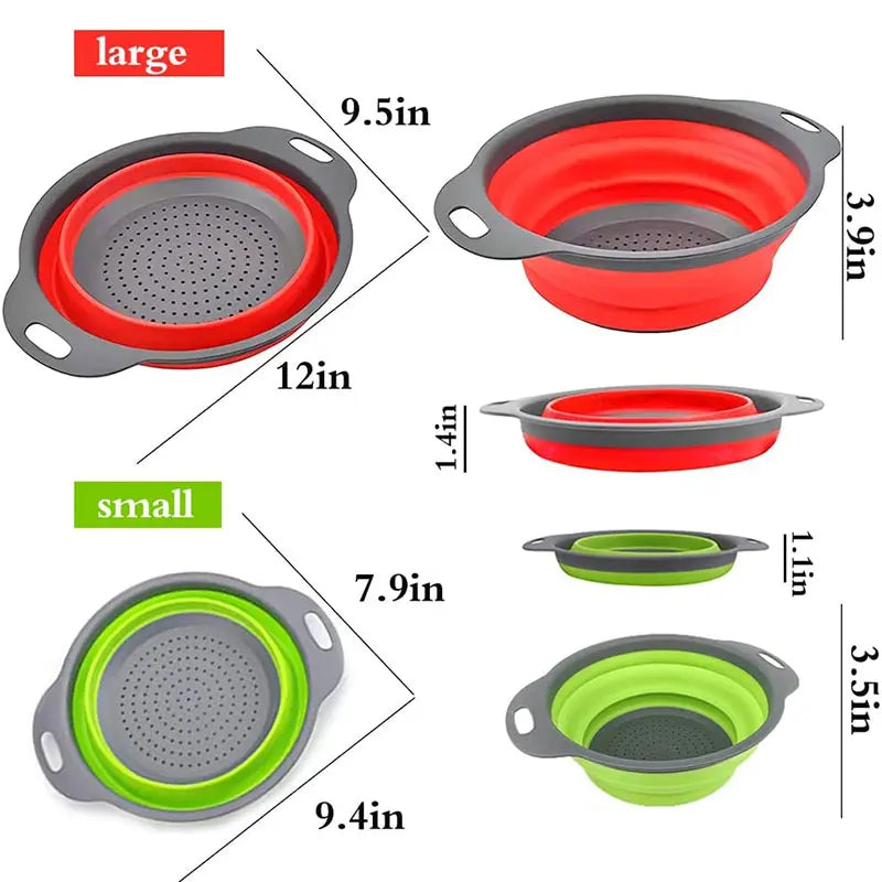 Round Collapsible Colander Silicone Kitchen Fruit Vegetable Washing Basket Strainer Foldable Drainer Kitchen Gadgets Tools - The New Up