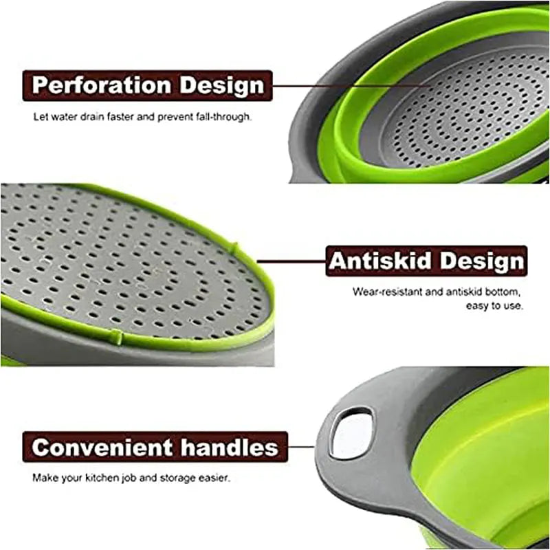 Round Collapsible Colander Silicone Kitchen Fruit Vegetable Washing Basket Strainer Foldable Drainer Kitchen Gadgets Tools - The New Up
