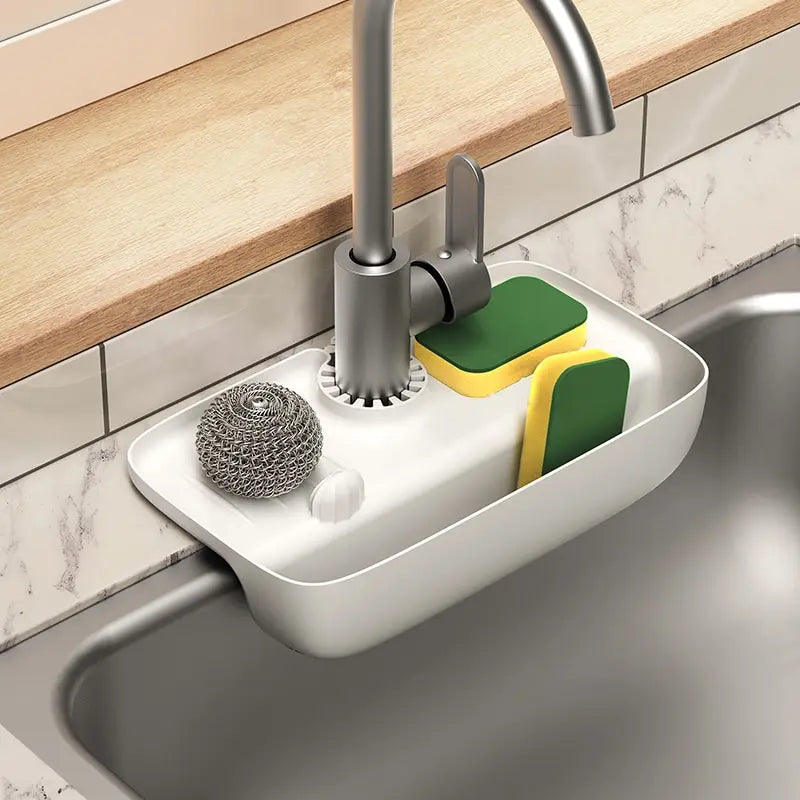 Household Silicone Sink Drain Rack Faucet Splash Proof Drain Rack Water Collecting Pad Sponge Rag Steel Wool Gadget Storage Box - The New Up