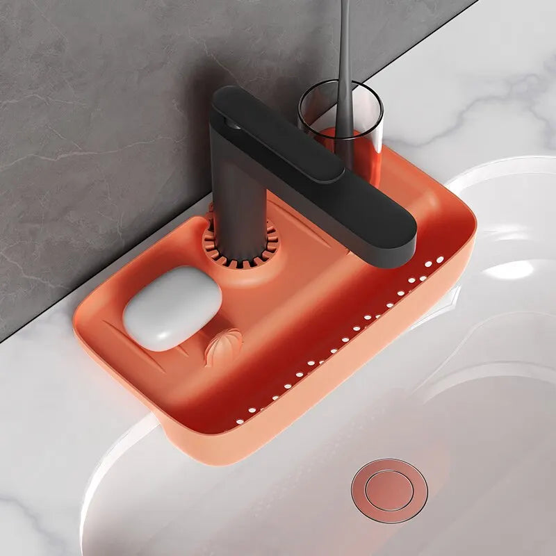 Household Silicone Sink Drain Rack Faucet Splash Proof Drain Rack Water Collecting Pad Sponge Rag Steel Wool Gadget Storage Box - The New Up
