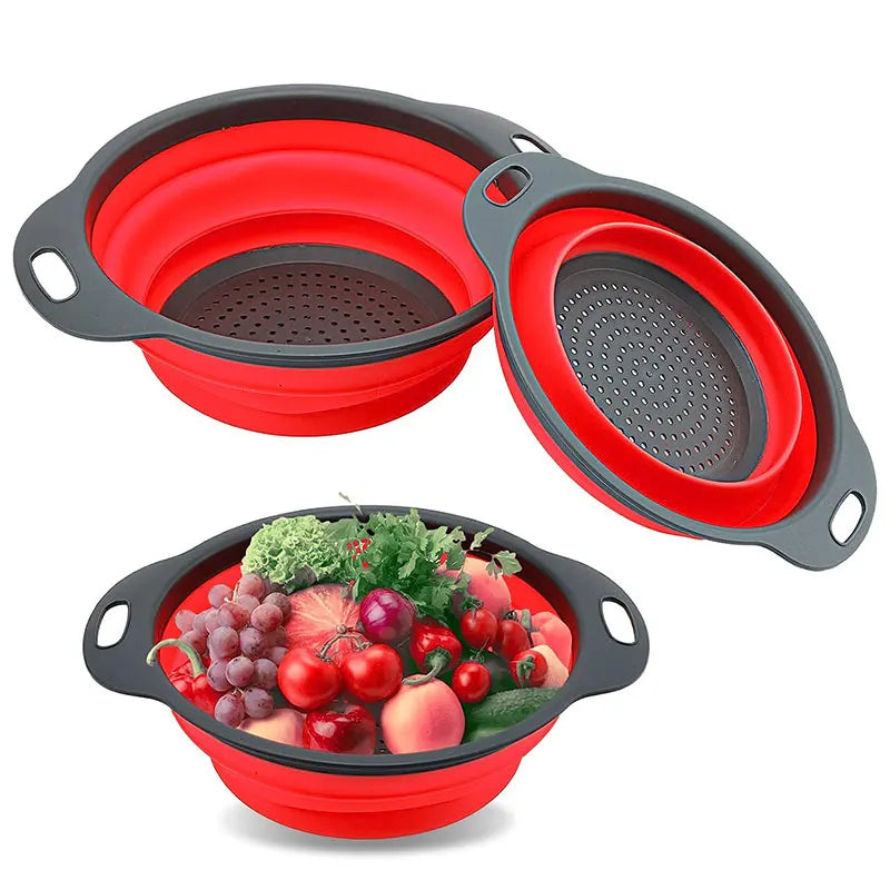 Round Collapsible Colander Silicone Kitchen Fruit Vegetable Washing Basket Strainer Foldable Drainer Kitchen Gadgets Tools - The New Up