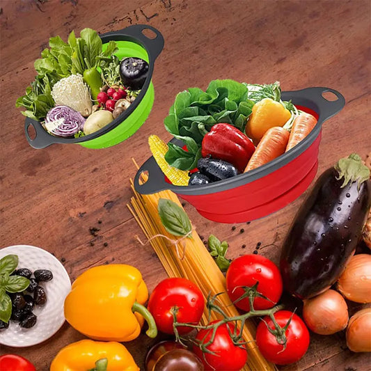 Round Collapsible Colander Silicone Kitchen Fruit Vegetable Washing Basket Strainer Foldable Drainer Kitchen Gadgets Tools - The New Up