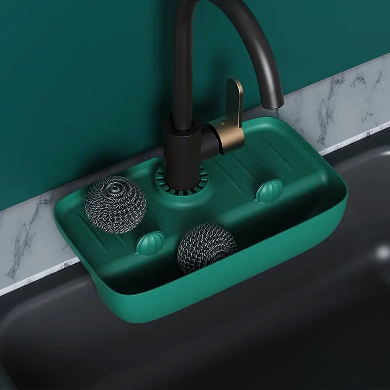 Household Silicone Sink Drain Rack Faucet Splash Proof Drain Rack Water Collecting Pad Sponge Rag Steel Wool Gadget Storage Box - The New Up