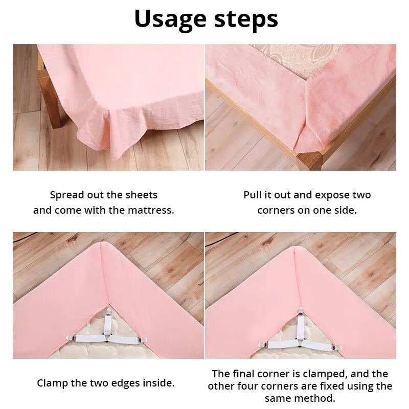 4Pcs/lot Bed Sheet Fasteners Holder Gadgets for Bed Sheet Organizer Mattress Cover Clip For Home Elastic Straps Adjustable Clips - The New Up