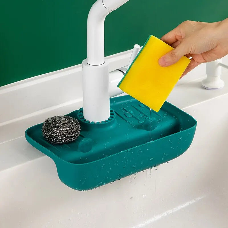 Household Silicone Sink Drain Rack Faucet Splash Proof Drain Rack Water Collecting Pad Sponge Rag Steel Wool Gadget Storage Box - The New Up