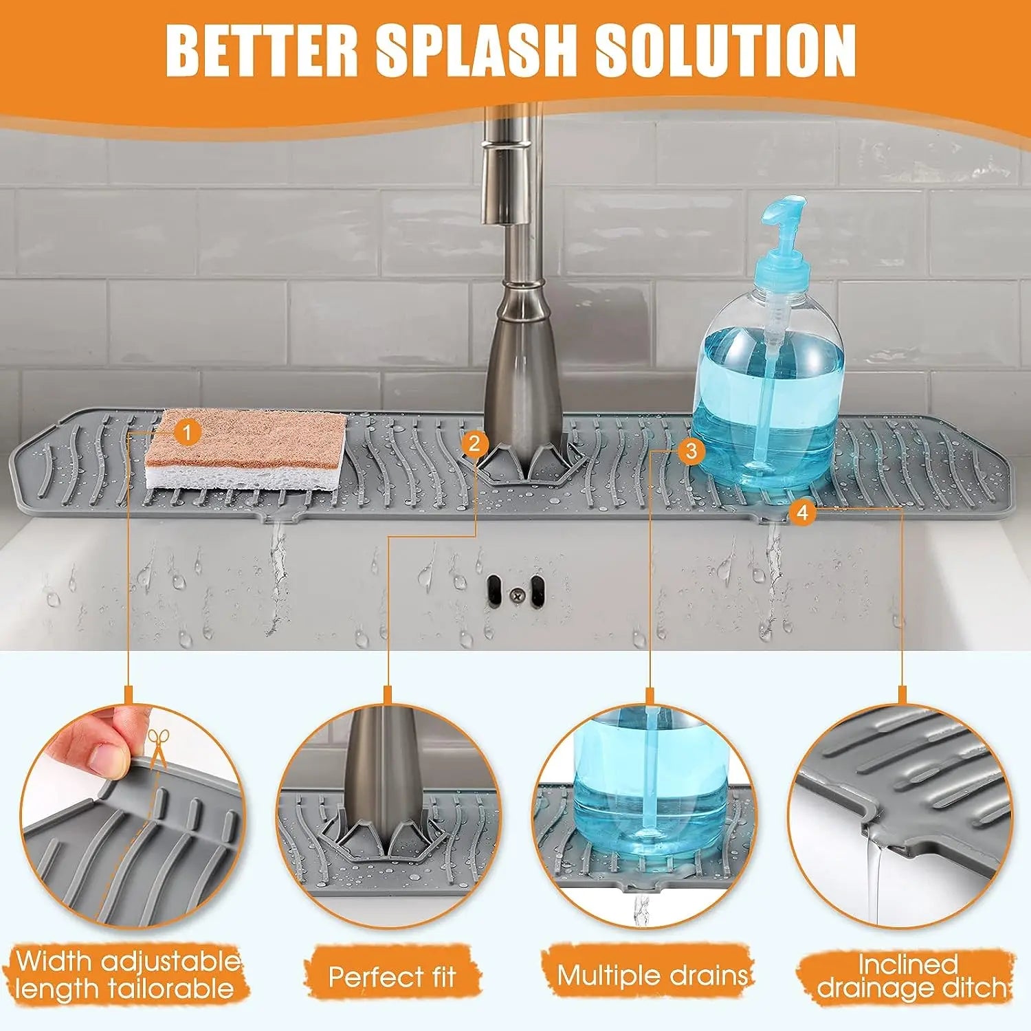 Kitchen Faucet Splash Pad Silicone Sink Faucet Splash Guard Mat Drain Pad Countertop Protector for Multipurpose Kitchen Gadgets - The New Up