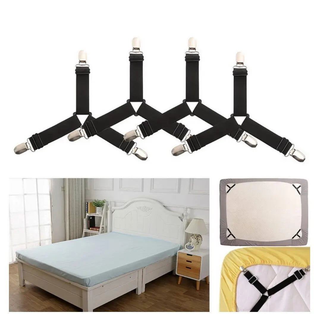 4Pcs/lot Bed Sheet Fasteners Holder Gadgets for Bed Sheet Organizer Mattress Cover Clip For Home Elastic Straps Adjustable Clips - The New Up