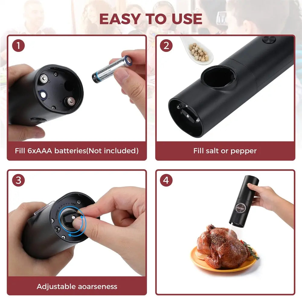 Electric Salt And Pepper Grinder With Adjustable Coarseness Refillable Mill Battery Powered Kitchen Automatic Gadget - The New Up