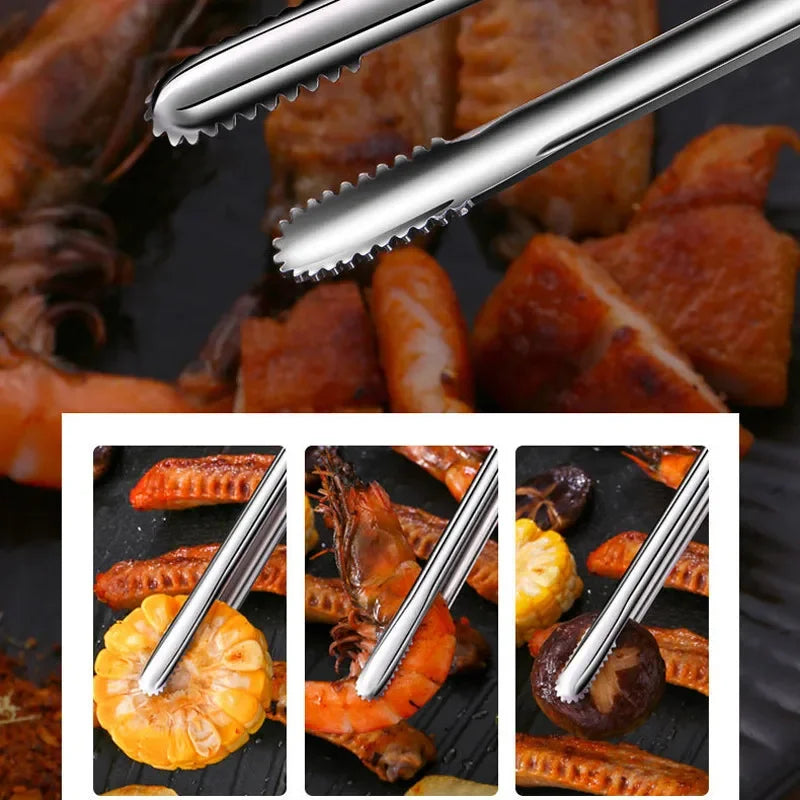Stainless Steel Grill Tongs Food Clip BBQ Steak Clip Bread Tong Cooking Utensils Party Non-Slip Kitchen Gadgets Accessories - The New Up