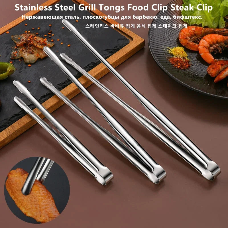 Stainless Steel Grill Tongs Food Clip BBQ Steak Clip Bread Tong Cooking Utensils Party Non-Slip Kitchen Gadgets Accessories - The New Up