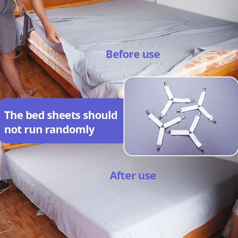 4Pcs/lot Bed Sheet Fasteners Holder Gadgets for Bed Sheet Organizer Mattress Cover Clip For Home Elastic Straps Adjustable Clips - The New Up