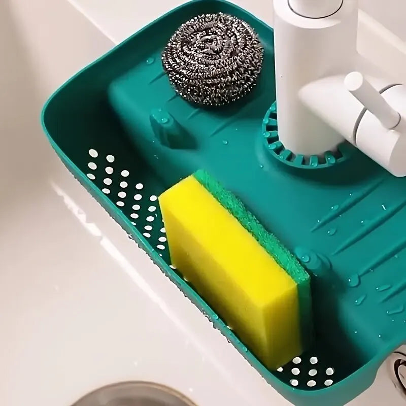 Household Silicone Sink Drain Rack Faucet Splash Proof Drain Rack Water Collecting Pad Sponge Rag Steel Wool Gadget Storage Box - The New Up