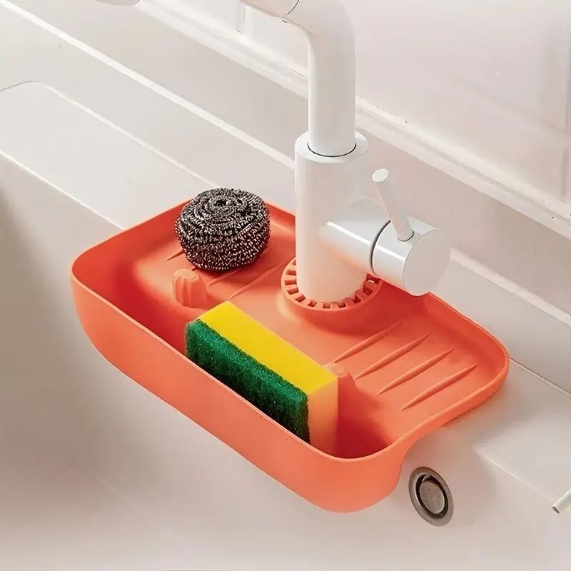 Household Silicone Sink Drain Rack Faucet Splash Proof Drain Rack Water Collecting Pad Sponge Rag Steel Wool Gadget Storage Box - The New Up