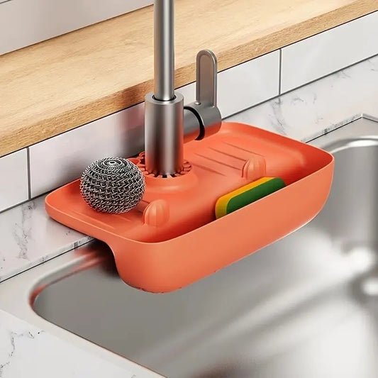 Household Silicone Sink Drain Rack Faucet Splash Proof Drain Rack Water Collecting Pad Sponge Rag Steel Wool Gadget Storage Box - The New Up