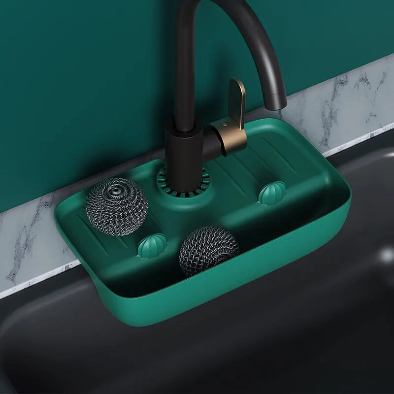 Household Silicone Sink Drain Rack Faucet Splash Proof Drain Rack Water Collecting Pad Sponge Rag Steel Wool Gadget Storage Box - The New Up